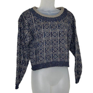 Vtg Susan Ess Small Crop Sweater Nordic Ski Pullover Knit Multi Color Specks Y2K